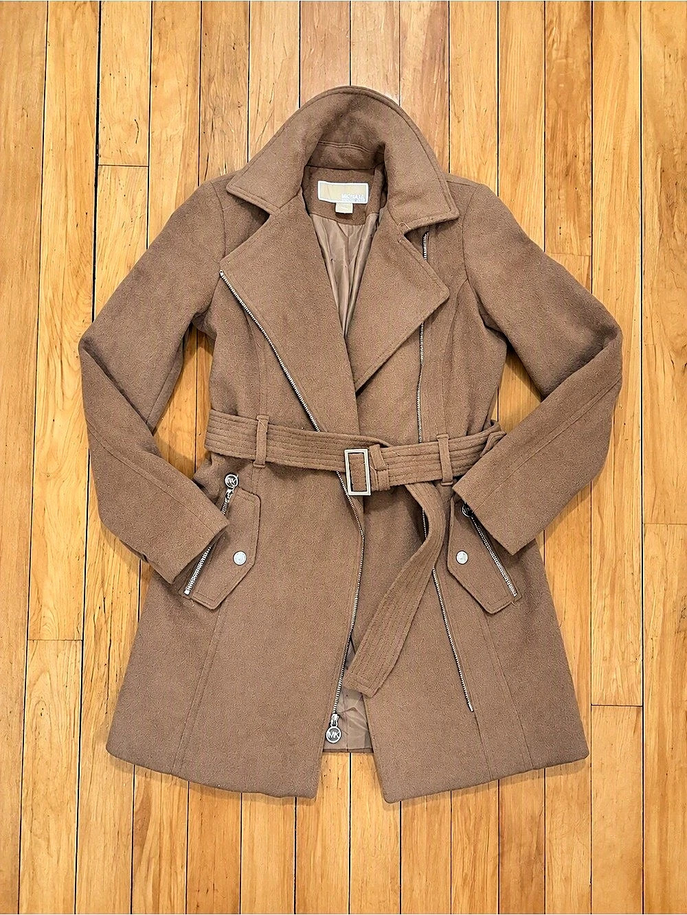 Michael Kors Belted Wool Blend Coat in Camel Size XS Like New